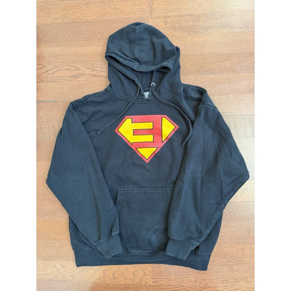 Eminem Rare "Superman" Logo Pullover Hoodie Hip Hop Music Black Men's L